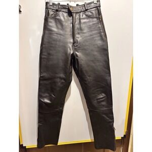 Easy Rider Black Leather Pants Women's Size 7/8 Zippers At Waist, Ankles,pockets